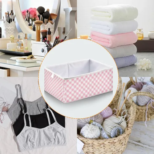 Miniatura 5 de Cesta de almacenamiento plegable de cuadros rosa de 11 x 11 x 11 pulgadas, cubo de almacenamiento para decoración del hogar, cesta de almacenamiento