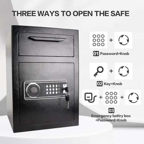 Miniatura 5 de Caja fuerte de seguridad para negocios de 2.5 cachorros con teclado digital, caja fuerte con ranura de caída con caja de carga frontal para dinero