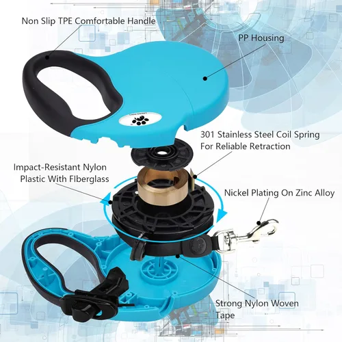 Miniatura 5 de Correa retráctil de 13 pies para perros grandes de hasta 26 libras, cinta de nailon sin enredos, azul S