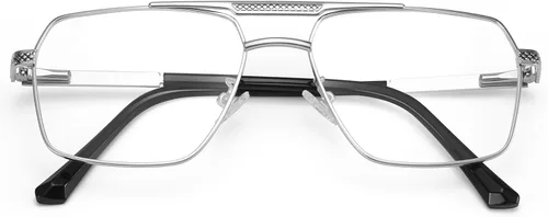 Miniatura 2 de Dollger Gafas de bloqueo de luz azul para hombre, gafas cuadradas de aviador para computadora, marco de metal, gafas de luz azul, Plateado (sliver)
