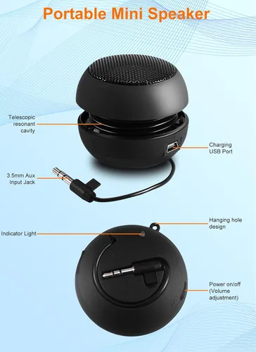 Miniatura 5 de Mini altavoz portátil con cable USB pequeños altavoces con conector de entrada auxiliar de 0.138 in, altavoces de viaje para computadora portátil