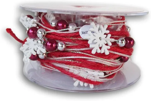 Miniatura 2 de Cinta de Navidad de yute con cuentas de copo de nieve rojo - 15 pies