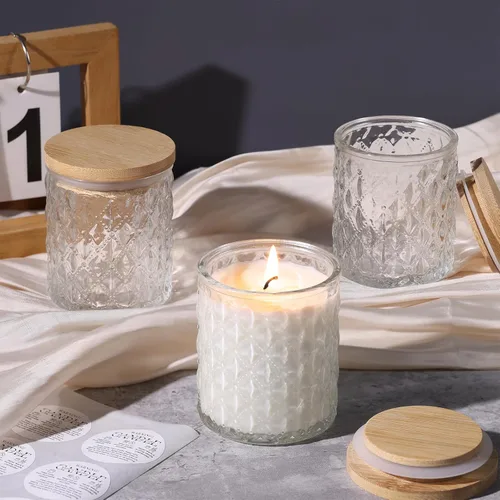 Miniatura 5 de NITIME 15 tarros de vela de 7.5 onzas para hacer velas, recipientes de vidrio transparente con tapas de bambú y etiquetas adhesivas, recipientes