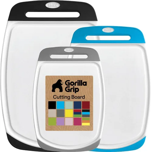 Miniatura 28 de GORILLA GRIP Juego de 3 tablas de cortar de cocina reversibles sin BPA, diseñadas en Estados Unidos, no porosas, ranuras para jugos, borde