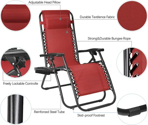 Miniatura 4 de Flamaker Silla de Patio de Gravedad Cero Sillas Reclinables para Exteriores Silla de Descanso Plegable Silla de Descanso Ajustable para Césped