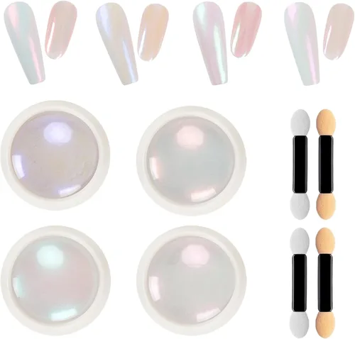 Miniatura 13 de Juego de 2 frascos de polvo de uñas de cromo perla, polvo de uñas de sirena cromado, kit de polvo iridiscente con purpurina iridiscente, decoración