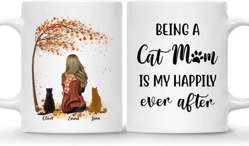 Miniatura 10 de Gossby Taza personalizada con texto en inglés "Being a Cat Mom", regalo personalizado para mujeres con diseño, nombre, raza de gato, cumpleaños, día