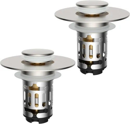 Miniatura 11 de Hibbent Colador de drenaje de lavabo de baño 3 en 1 mejorado, tapón universal desplegable con cesta de filtro de acero inoxidable extraíble atrapa
