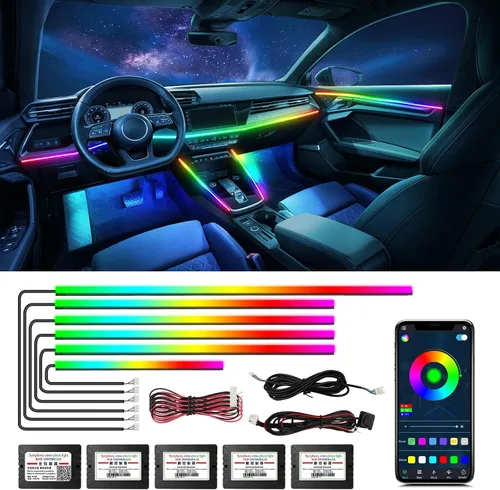 Miniatura 8 de Luces de acrílico para interiores de automóvil, accesorios de automóvil, tira de luces LED 10 en 1 con control de aplicación, 175 pulgadas, 593