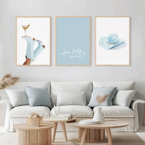 Miniatura 4 de Arte de Pared de Vaquera Occidental Lienzo de Vaquero Azul Claro Decoración de Pared Costera Póster de Botas de Vaquera Estética Preppy Cuadros