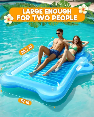 Miniatura 4 de Snowalva Inflatable Tanning Pool Lounger Float, Pool Floats Adult with Automatic Spray Cooling, 5 in 1 Suntan Tub Raft Floatie, Sunbathing Bed Azul