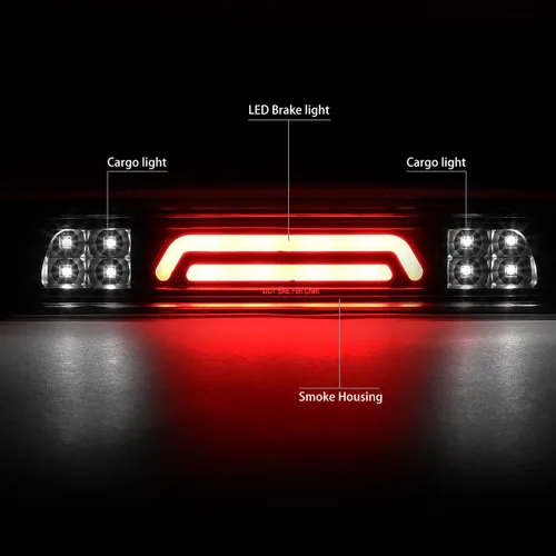 Miniatura 2 de DNA MOTORING 3BL-TTU07-3D-LED-BK-SM Carcasa negra 3D LED de montaje alto 3ª tercera luz de freno [compatible con Tundra 07-21] Lente ahumada