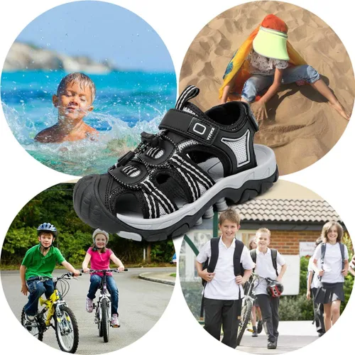 Miniatura 7 de JMFCHI Sandalias deportivas para niños, sandalias deportivas para exteriores, senderismo, atléticas, sandalias de playa con punta cerrada, zapatos