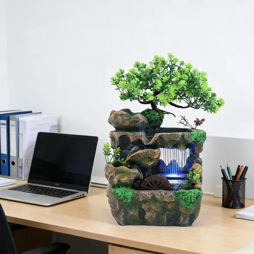 Miniatura 5 de 11.81 pulgadas Fuente de rocalla de mesa para interiores, cascada de bonsái, mini fuente de agua de rocalla con bomba automática y luz LED