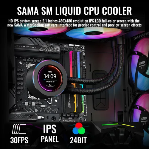 Miniatura 2 de SAMA SM360 Negro Enfriador de Líquido Ajustable con Pantalla LCD, Ventilador Silencioso ARGB PWM Dirigido de 3 x 120 mm, Radiador AIO de 360 mm