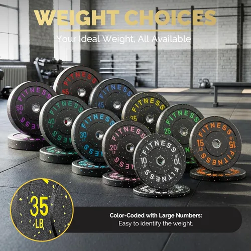 Miniatura 4 de Discos de peso olímpicos de 2 pulgadas y caucho para barras, discos para gimnasio en casa, entrenamiento de fuerza y levantamiento de pesas, 10 a