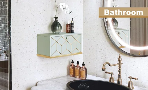 Miniatura 8 de HLR Mesita de noche flotante, pequeña mesita de noche con puerta de solapa, mesita de noche flotante montada en la pared para dormitorios, verde