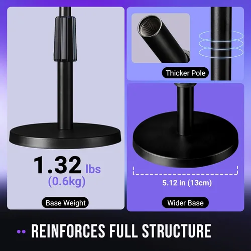 Miniatura 8 de FIFINE Soporte de micrófono de escritorio, soporte de micrófono de mesa ajustable de metal resistente con adaptador de tornillo macho de 5/8