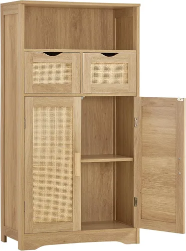 Miniatura 14 de Iwell Armario de almacenamiento con puertas y estantes, armario de despensa de cocina, gabinetes de baño para sala de estar, cocina, lavandería