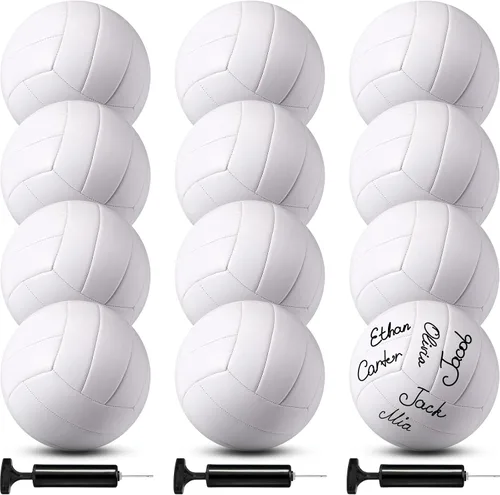 Miniatura 6 de Jexine Autograph - Pelota de voleibol blanca en blanco, tamaño oficial 5, pintura de bricolaje, pelota de voleibol lisa con bomba de aguja