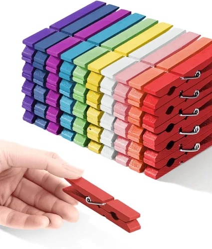 Pinzas de ropa de colores, clips de madera de colores, colores del arco iris, paquete de 50 pinzas decorativas para manualidades, fotos, clips de