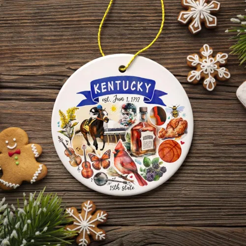 Miniatura 4 de Recuerdos coleccionables de cerámica de EE. UU. - Adorno navideño artístico con temas y monumentos del estado de Kentucky
