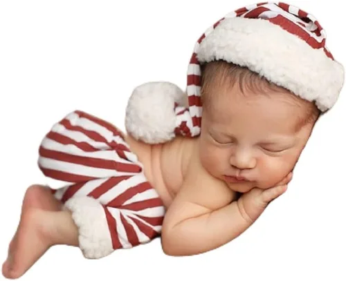 Miniatura 16 de Ropa de Navidad para recién nacido, accesorios para sesión de fotos, ropa de ganchillo, pantalones de sombrero rojo de Papá Noel, accesorios