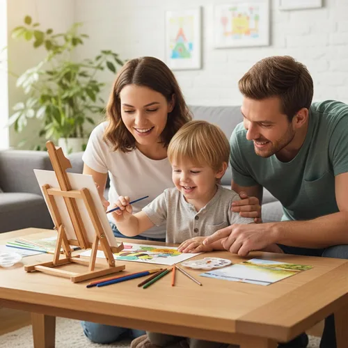 Miniatura 8 de Falling in Art Juego de pintura para niños con caballete de mesa, kit de inicio de pintura acrílica con bata de arte, pinturas acrílicas, lápices