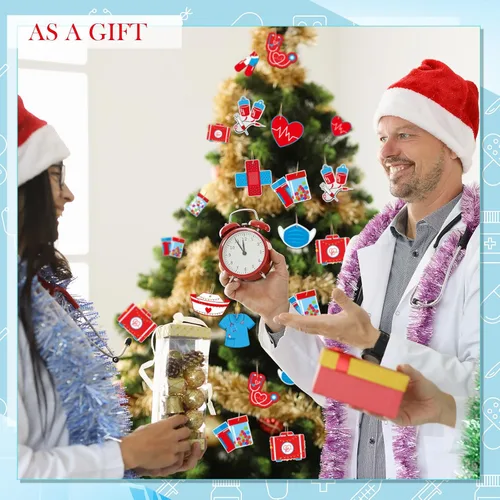Miniatura 7 de Remerry 55 piezas de adorno de madera para enfermera de Navidad, adorno médico de Navidad, diseño de enfermería, regalo para colgar rebanada