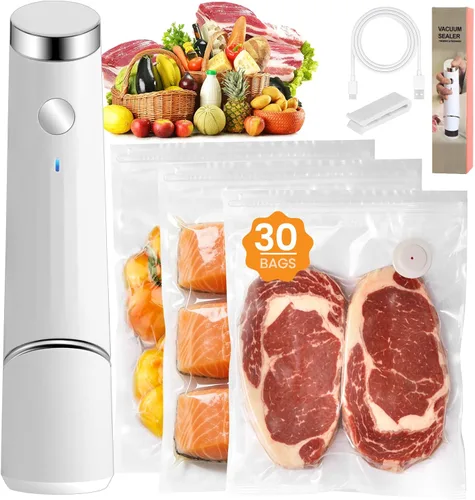 Miniatura 9 de Sellador al vacío compacto para alimentos (máquina selladora al vacío portátil + 10 bolsas reutilizables) compacto ahorrador de alimentos de mano
