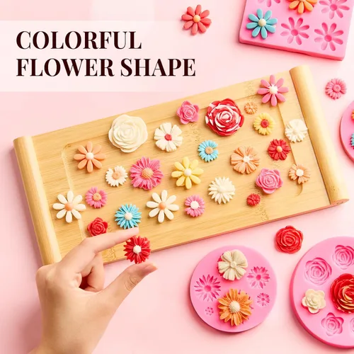 Miniatura 4 de Puyeipt 4 piezas de moldes de silicona para fondant con forma de flores, moldes de chocolate y caramelo con forma de margarita y rosa para la parte