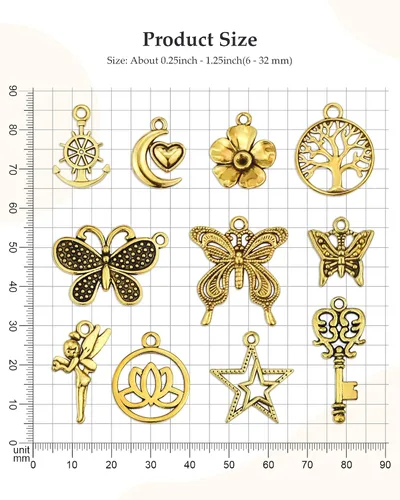 Miniatura 2 de JIALEEY 100 piezas al por mayor de lotes a granel de oro mezclados tibetanos antiguos colgantes de oro DIY para pulseras, collares, joyería
