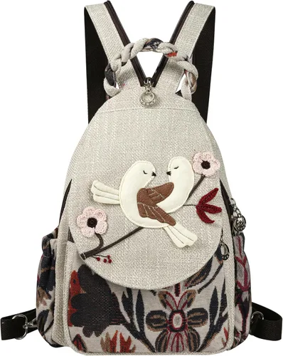 Miniatura 101 de HUANGGUOSHU Mochila de algodón tejida de algodón bohemio con bordado de lona estilo bohemio con múltiples bolsillos retro linda mochila cartera