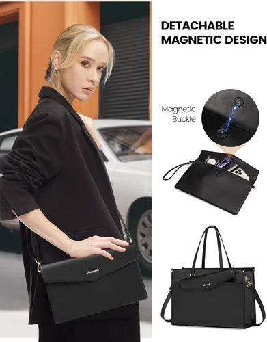 Miniatura 5 de LOVEVOOK Bolsa de mano para laptop para mujer, bolsa de trabajo profesional 2 en 1 de 15.6 pulgadas, maletín de negocios con bolso de mano, bolso