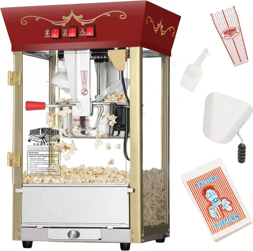 Máquina de palomitas de maíz Great Northern Popcorn estilo antiguo de cine matiné, color rojo, 8 onzas, Sólo máquina para palomitas, Rojo