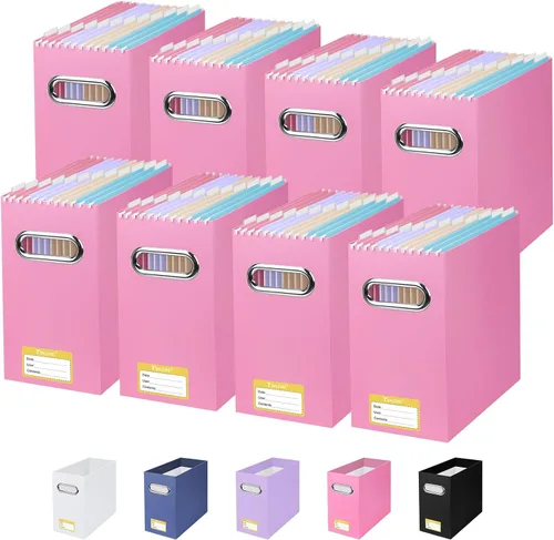 Miniatura 11 de BALEINE Caja organizadora de archivos, organizador de carpetas de archivos de cartón con asa para tamaño carta, caja de archivos colgante plegable