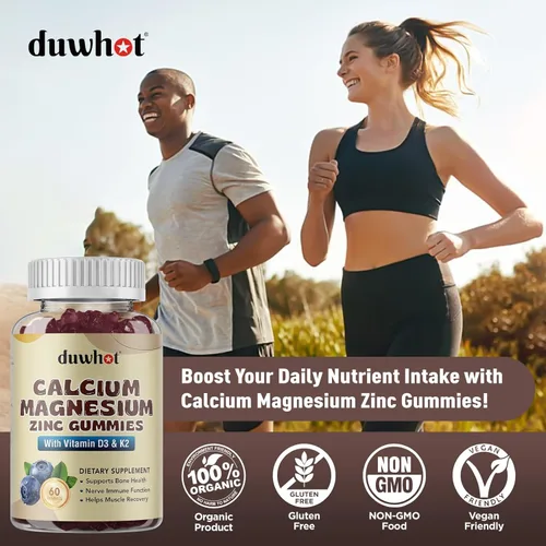 Miniatura 6 de Gomitas de calcio y magnesio y zinc para mujeres, suplemento de calcio masticable de 1000 mg de vitamina D3 y K2, salud ósea y nerviosa, función
