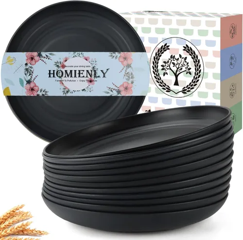 Homienly Juego de 12 Platos Profundos de Cena - Alternativa al Plástico - Apto para Microondas y Lavavajillas - Construcción de Paja de Trigo -