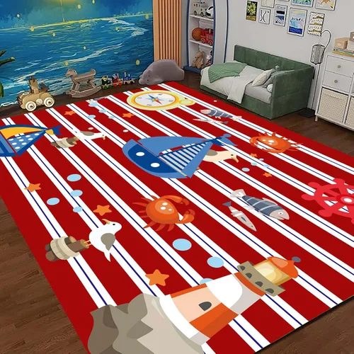 Miniatura 11 de Alfombra infantil de 5 x 7 pies, alfombra de juegos para el aula, alfombra para niños con respaldo de goma, coloridos dibujos animados piano, notas