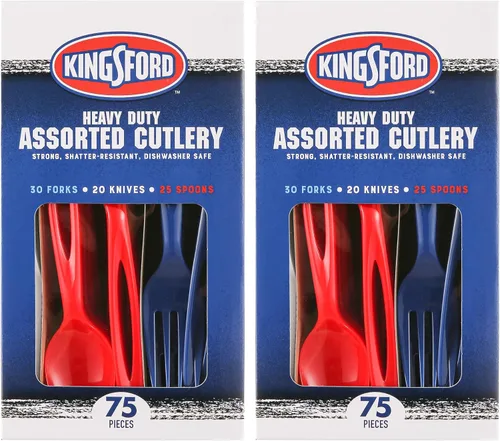 Miniatura 7 de Kingsford Juego de cubiertos de plástico surtido, cuchillos y cucharas desechables de tamaño completo, utensilios resistentes reutilizables aptos