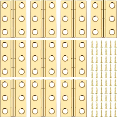 Miniatura 8 de Bisagra de latón macizo, 10 unidades, caja de joyería, cajón de gabinete, bisagra a tope de 1 pulgada para caja de madera con tornillos