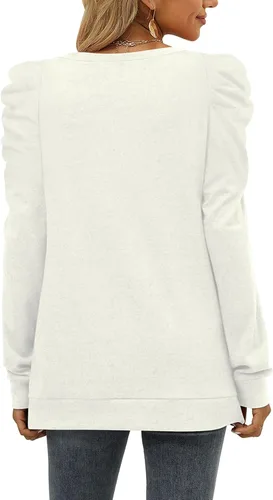Miniatura 4 de XIEERDUO Sudadera para mujer, cuello redondo, manga abombada, suéter de invierno, ropa de moda fluida