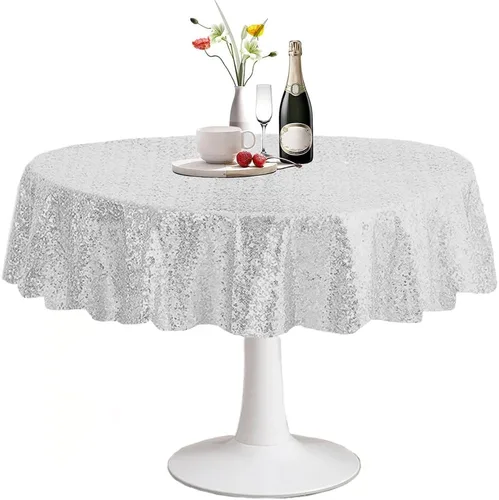 Miniatura 21 de Manteles redondos de lentejuelas negros para fiestas, de 121,9 cm, mantel redondo de purpurina ajustado, pequeño, lindo y dulce, para boda