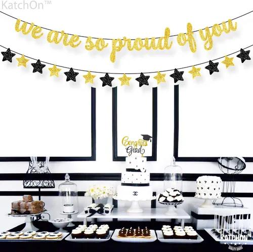 Miniatura 5 de KatchOn, Cartel con texto en inglés «We are So Proud of You» – Cartel de graduación con purpurina, guirnalda de graduación, decoraciones