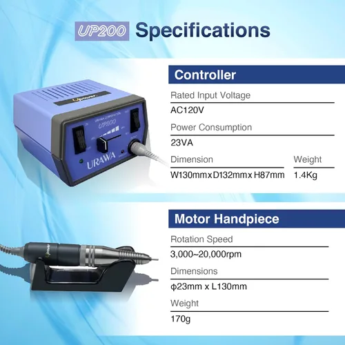 Miniatura 5 de [Upower] Máquina profesional de taladro de uñas UP200, lima eléctrica de 20000 RPM para uñas, bajo ruido y baja vibración (fabricada en Japón)