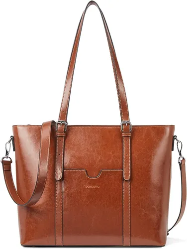 BOSTANTEN Bolso de mano de cuero para mujer para laptop, bolsa al hombro de oficina, maletín vintage de 15.6 pulgadas, bolso de trabajo para la