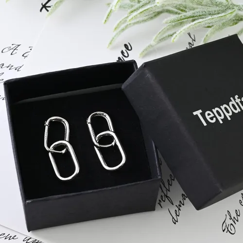 Miniatura 8 de Aretes de aro de plata de ley 925 con doble ovalado para mujer, pequeños aretes de aro de plata para orejas sensibles, aretes de aro cuadrados