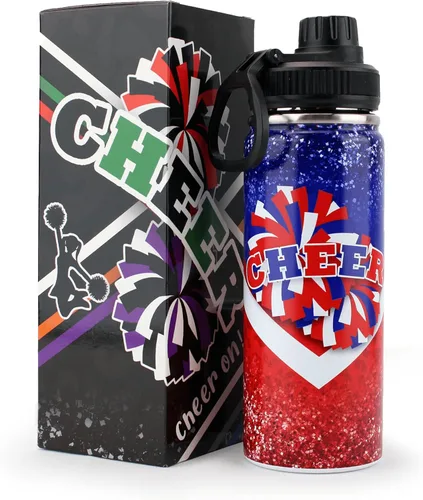 Miniatura 14 de Botella de agua Cheer de 18 onzas para niñas, botella deportiva de acero inoxidable aislada con asa, regalo de animadora a granel para regalos