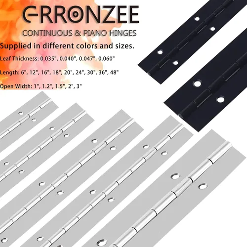 Miniatura 4 de Bisagra de piano negro de 36 x 2 pulgadas de ancho abierto, bisagra de piano de acero inoxidable resistente, bisagra continua para gabinete, puerta