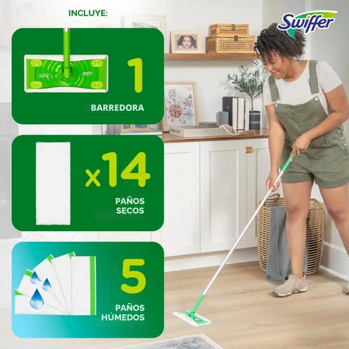 Miniatura 5 de Swiffer Sweeper 2-en-1, limpiador de piso de superficie múltiple seco y húmedo, barrido y mopping kit de inicio. Incluye 1 mop + 19 recargas